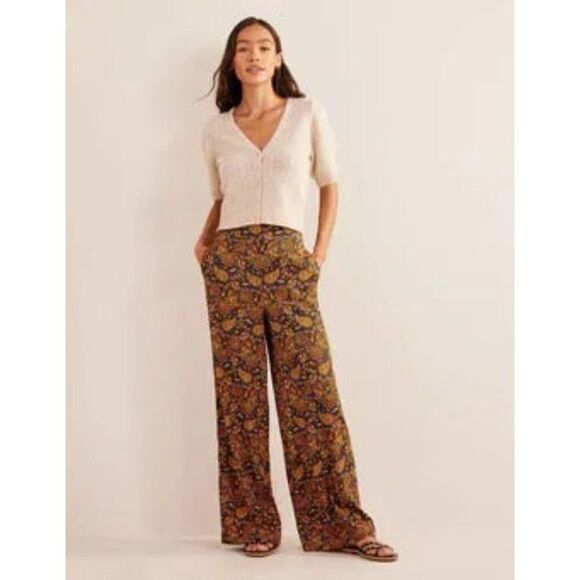 Boden Pants - Boden Womens Pants UK 12 US 8 Gold blue Paisley Wide Leg Trousers R0305 NWT